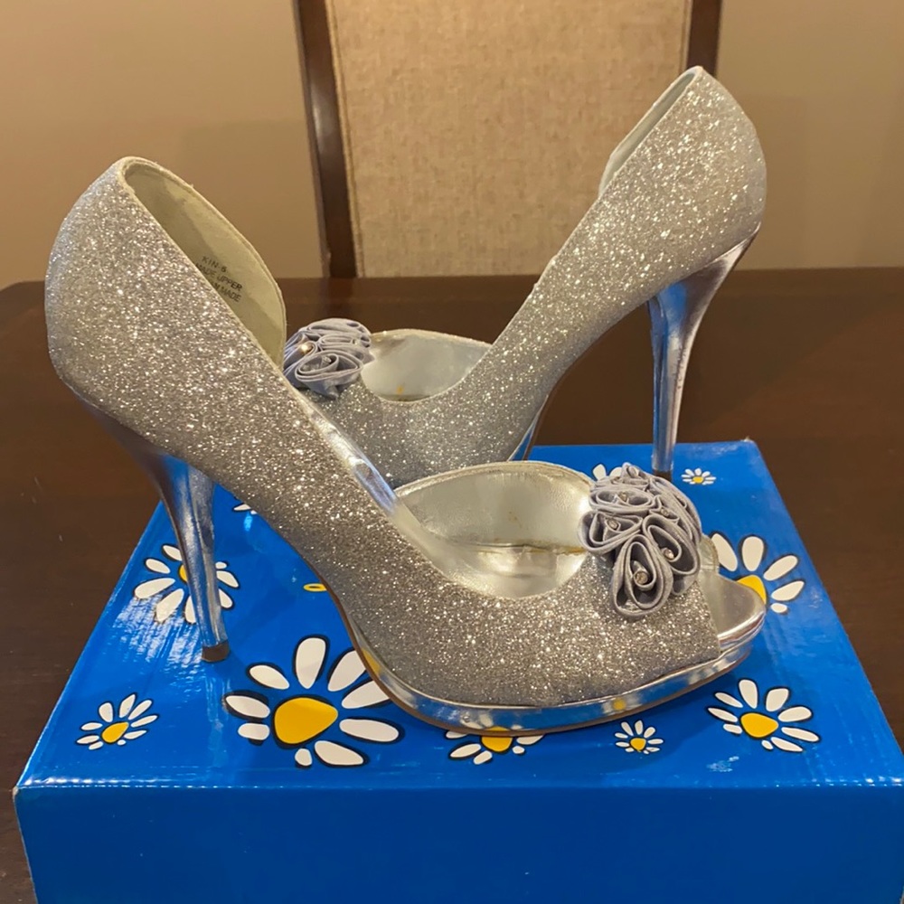 Silver glitter high heels